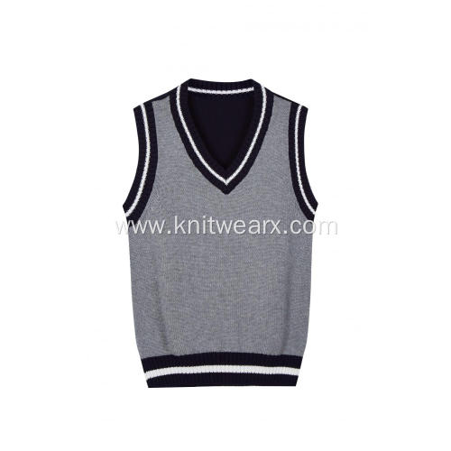 Boy's Knitted Pure Cotton Contrast Color School Vest